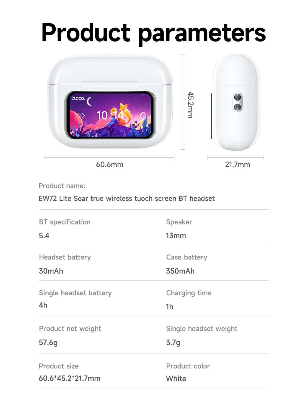 Écouteurs Bluetooth Hoco EW72 – ANC & Écran HD